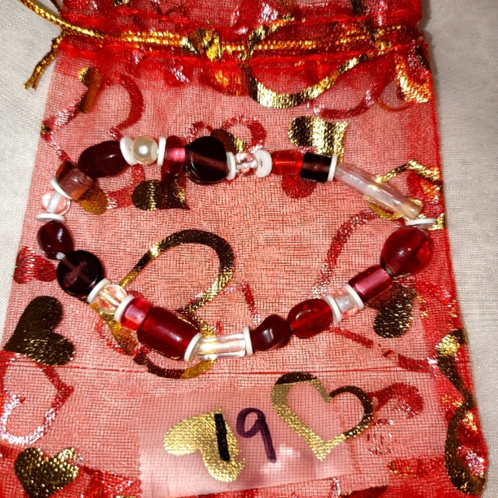 Ruby Red and clear beaded bracelet